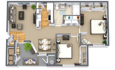 Floor plan for 2 beds, 1 bath, 993 sqft